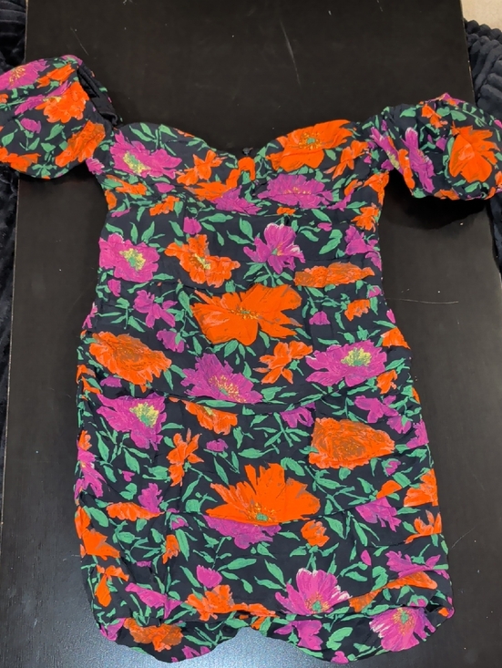 Zara Dresses & Skirts - Zara Black Floral Off-Shoulder Mini Dress - Orange & Magenta Flowers